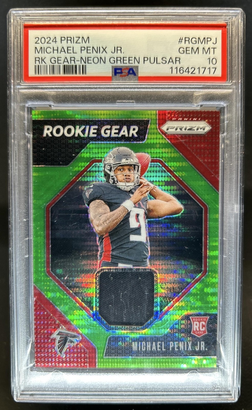 Michael Penix Panini Prizm Rookie Gear #RGMPJ Neon Green Pulsar