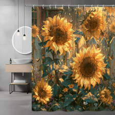 Sunflower Butterfly Shower Curtain Garden Floral Print
