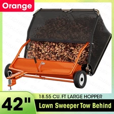 42" Tow Behind Lawn Sweeper Leaf Collector Grass Sweeper Large Hopper 18.5 Cu Ft