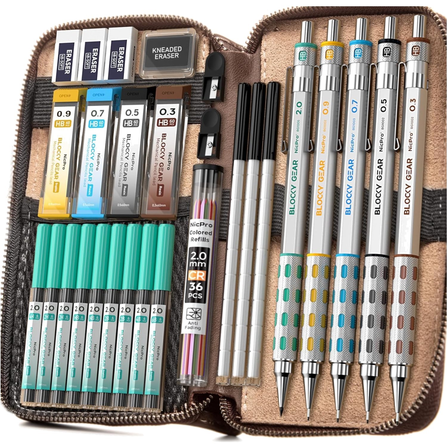 Set In Leather Case, 29pcs Art Drafting P...
