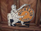 Vintage Michelin Man Porcelain Metal Flange Sign Gas Oil Tires Double Sided