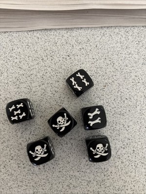 Rum & Bones Black Pirate Dice Set x6 CMON Custom Skull Bone Dice Blood Bowl RPG
