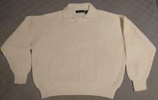 Vintage Structure Sweater White Mens XL Roll Neck Tight Knit 90s Y2K