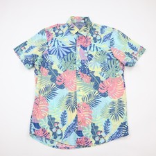 IZOD Saltwater Mens Medium Short Sleeve Button Down Shirt Tropical Floral Fronds