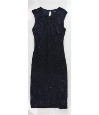 S.L. Fashions Womens Sequin Lace Bow Front Sheath Dress, Blue, 10
