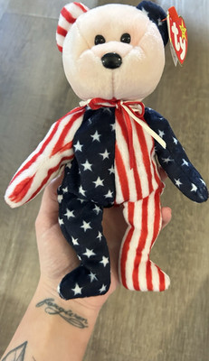 Vintage Ty Beanie Babies Spangle Stars & Stripes Patriotic Bear  Beanbag 1999