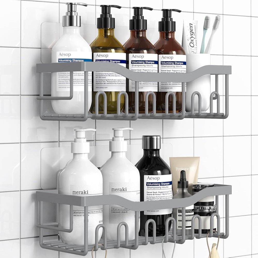 Shower Caddy 2 Pack,Adhesive Organizer for Bathroom 2 PACK, Light Grey