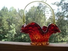 Fenton Glass Basket Amberia Diamond Quilted Cadmium Glow 6 1/2”  - "BEAUTIFUL"