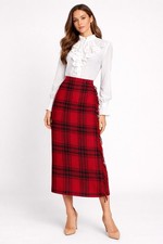 Falda envolvente de lana a cuadros roja Cambridge Country forrada con flecos para mujer’s 4