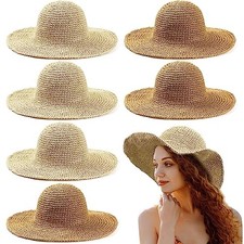 6 Pcs Floppy Paper Straw Sun Hat Foldable Packable Wide Brim Scarecrow Hat