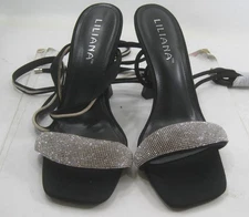 LILIANA Black /SILVER 4.5"Stiletto Heel Open Toe Tie Up  Shoes WOMEN Size 8