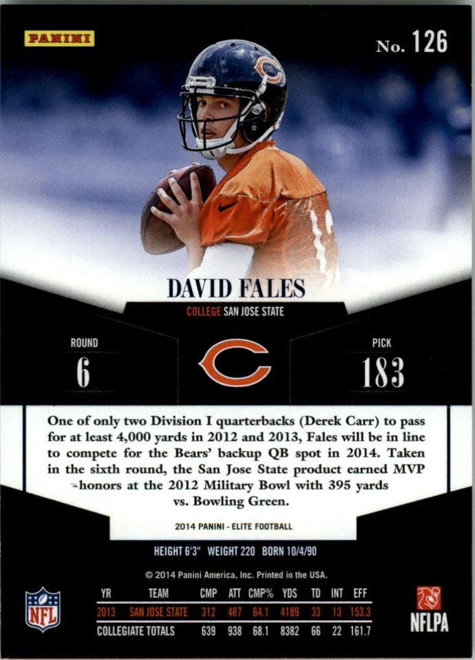 2014 Elite Turn of the Century #126 David Fales /199 - FB - Image 2 of 2