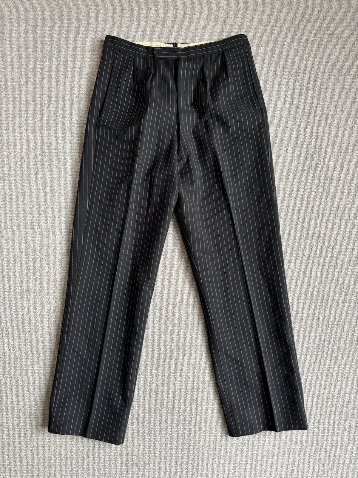 True Vintage 1940’s 50’s Pinstripe Wool Flannel Double Pleated Trousers 30x28
