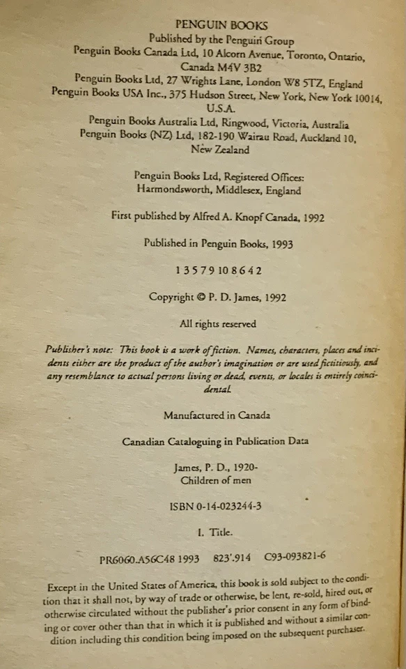 Children Of Men Paperback P.D. James 1993 Penguin Books - Image 3 of 4