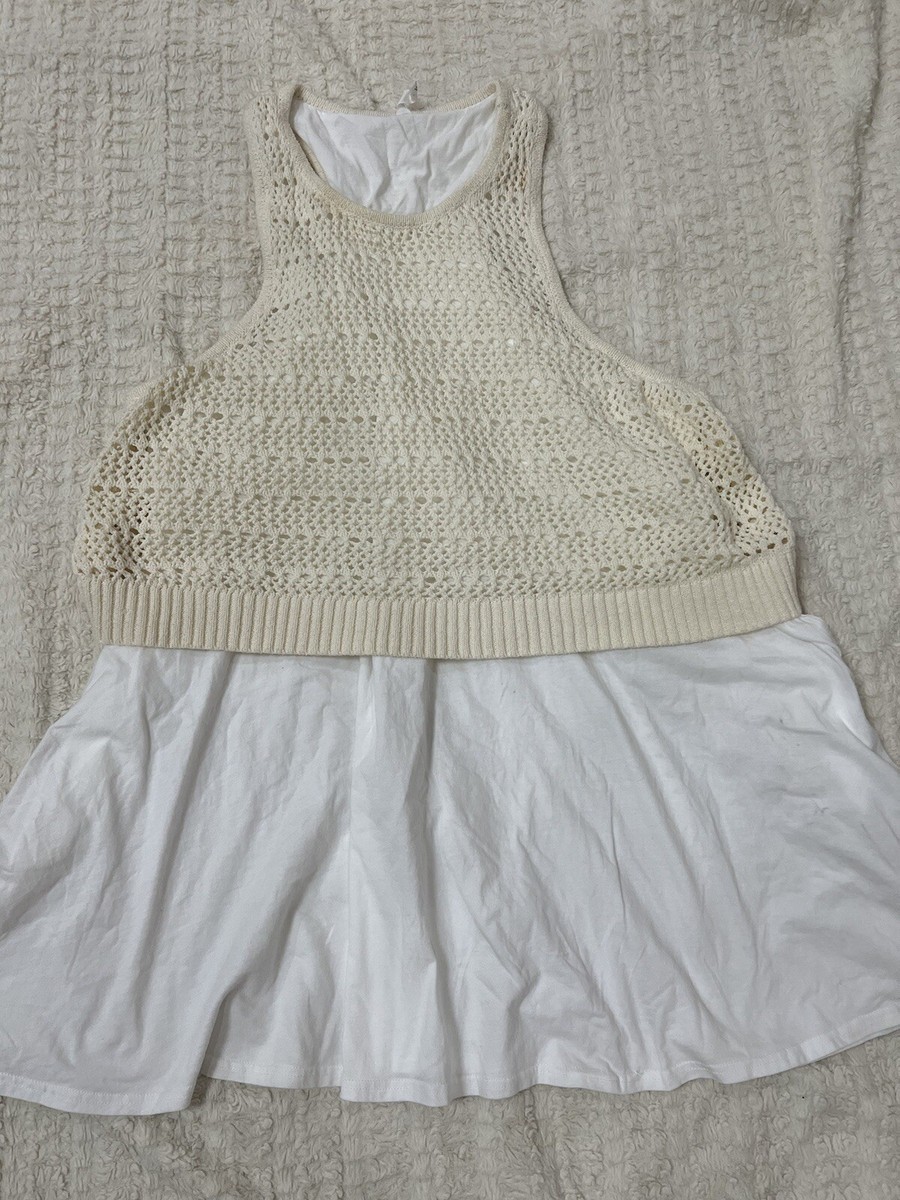 anthropologie twofer cable knit sweater mini dress Anthropologie Daily Practice Twofer Sweater Knit Mini Dress Cream Sz 2X Cute