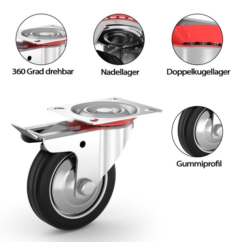 Transportrollen Set Schwerlastrollen Lenkrolle mit Bremse Möbelrollen Gummirolle - Bild 6 von 68