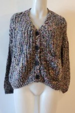 Womens BB Dakota Steve Madden Black-Multi Color Chunky Knit Cardigan Sweater M 