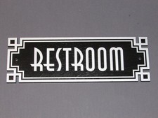 Restroom Door Sign Wood Art Deco Style Silver  Black Bathroom Signs