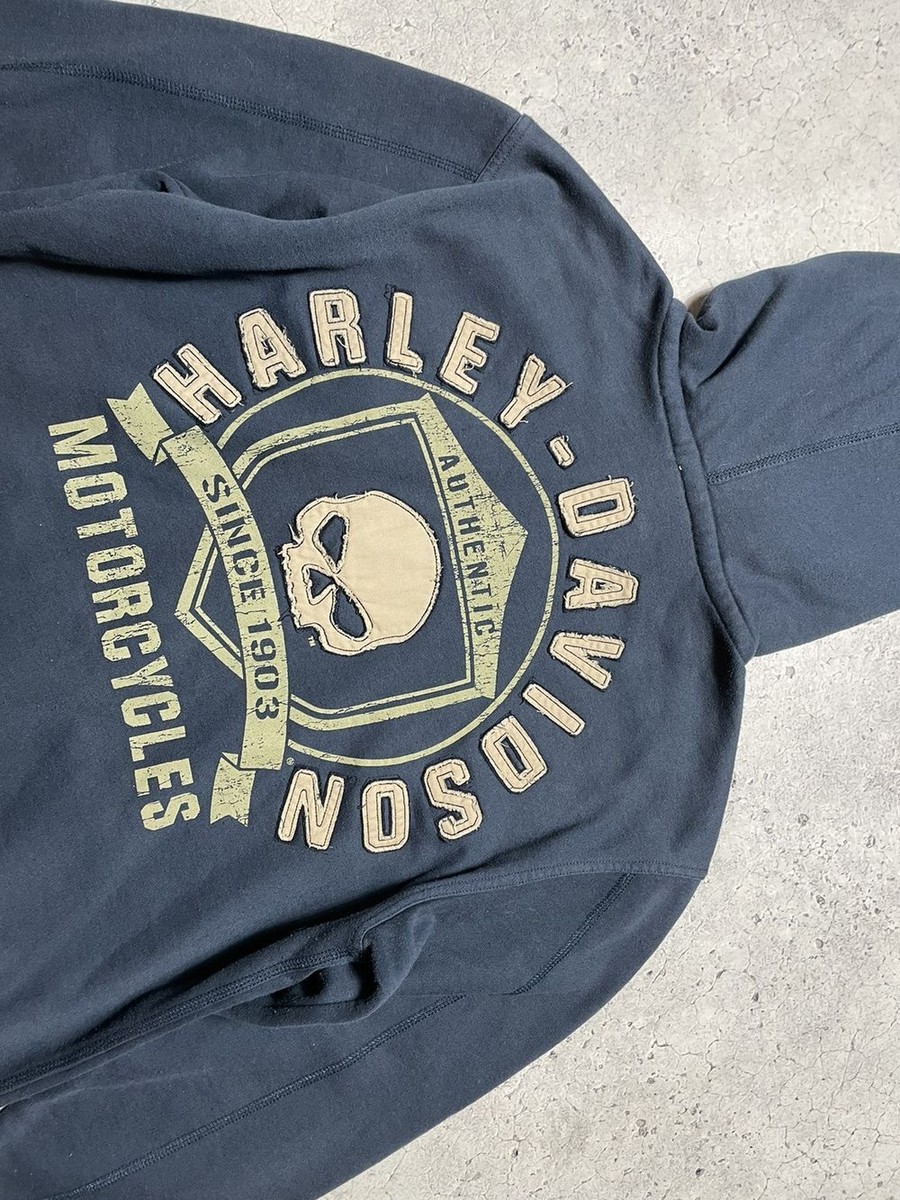 Vintage Zip Up Hoodie Harley Motor Davidson Big Logo Skull