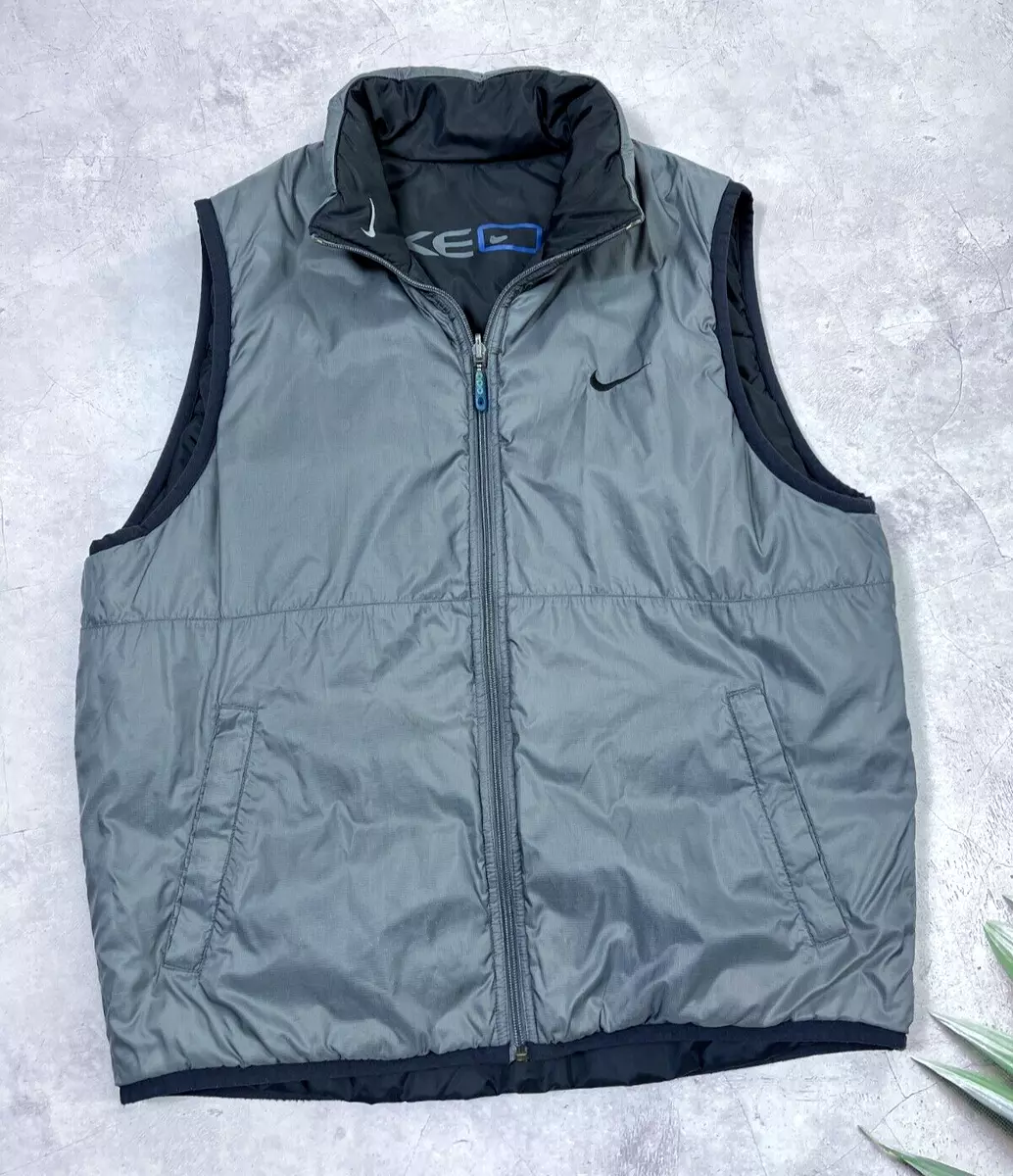 Vintage Nike Reversible Puffer Vest Black & Grey Swoosh Logo size Medium