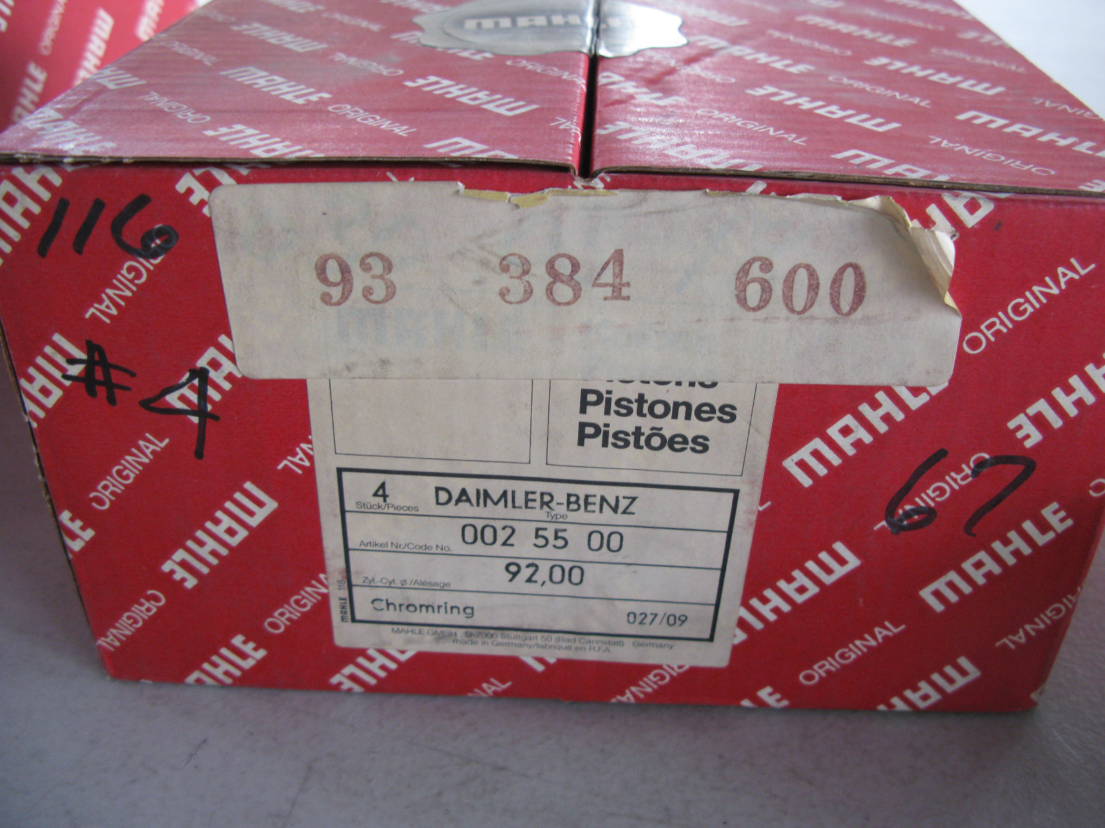 MAHLE 93384600 PISTON SET For Mercedes Benz M116.960 (Box#4) 380 