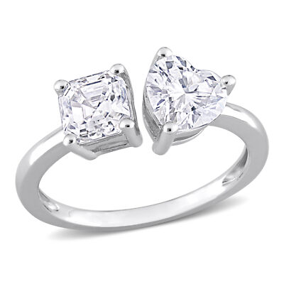 Amour Sterling Silver Heart & Octagon Created Moissanite 2-Stone Ring