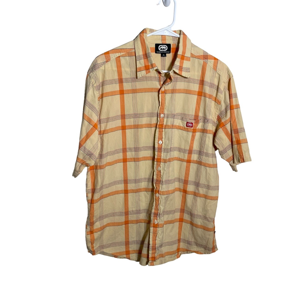 Ecko Unltd. Shirt Men's Medium Yellow Orange Plaid Button Up