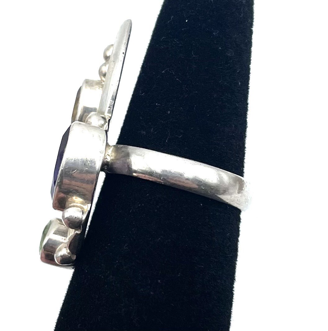 Sterling Silver Designer Signed Sj Ring Asymmetri… - image 3