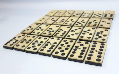 Set of 1890's 28 pc Antique Ebony & Bone Dominoes