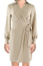 Lauren Ralph Lauren Dress Tan Wrap-Around Pleated Above-Knee Collared NWT FU436
