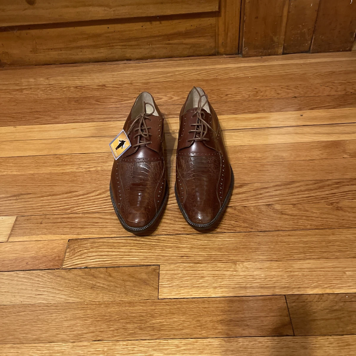 Steve Harvey Merlin Genuine Ostrich Leg Brown Leather Shoes Men s Size 12