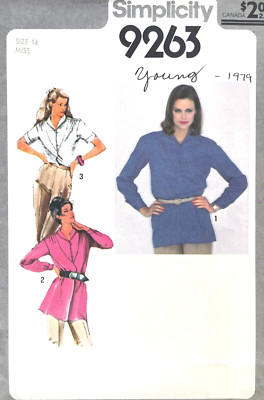 1970's Simplicity Misses' Pullover Tunic,Top Pattern 9263 Size 14 UNCUT ...