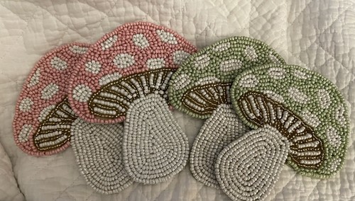 Pink And Green Beaded Set Of 4 Coasters - Picture 2 of 3