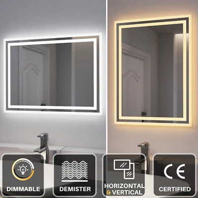 EMKE Illuminated Bathroom Mirror Led Lights Anti-fog Demister Pad