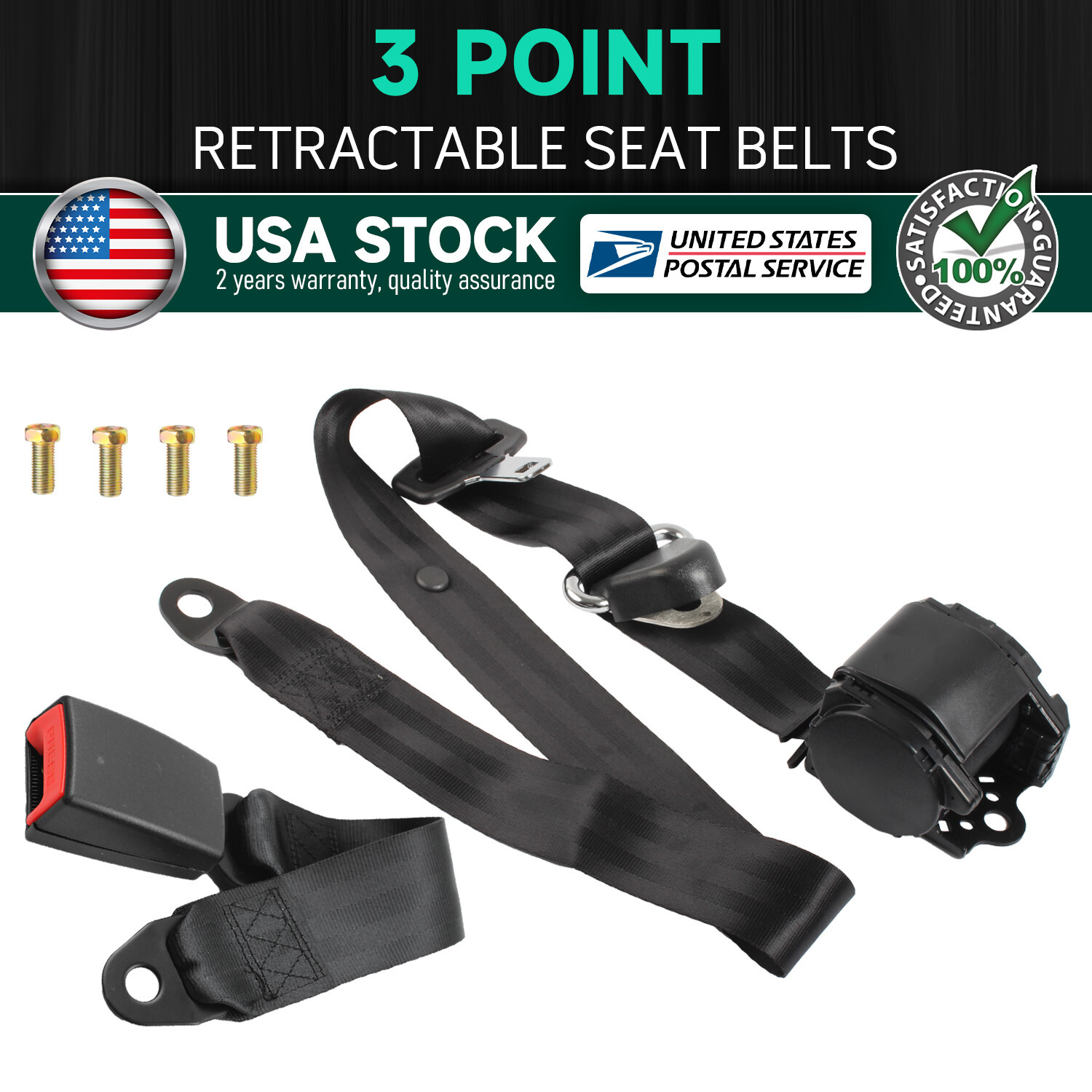 Retractable 3 Point Safety Seat Belt Straps Car Vehicle Adjustable Belt Set