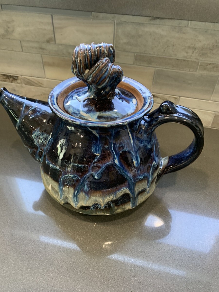 Blue Drip Glaze Taos Stoneware Clay Teapot. | eBay
