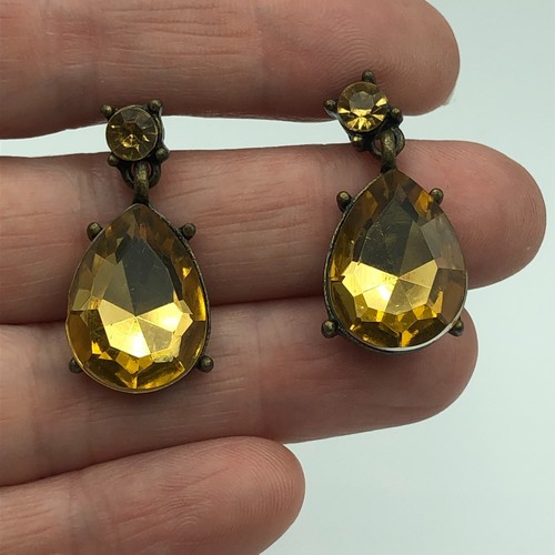 Dangle Earrings Amber Tone Sparkle Teardrops Pierced Ears Disco Festival Retro - Picture 3 of 15