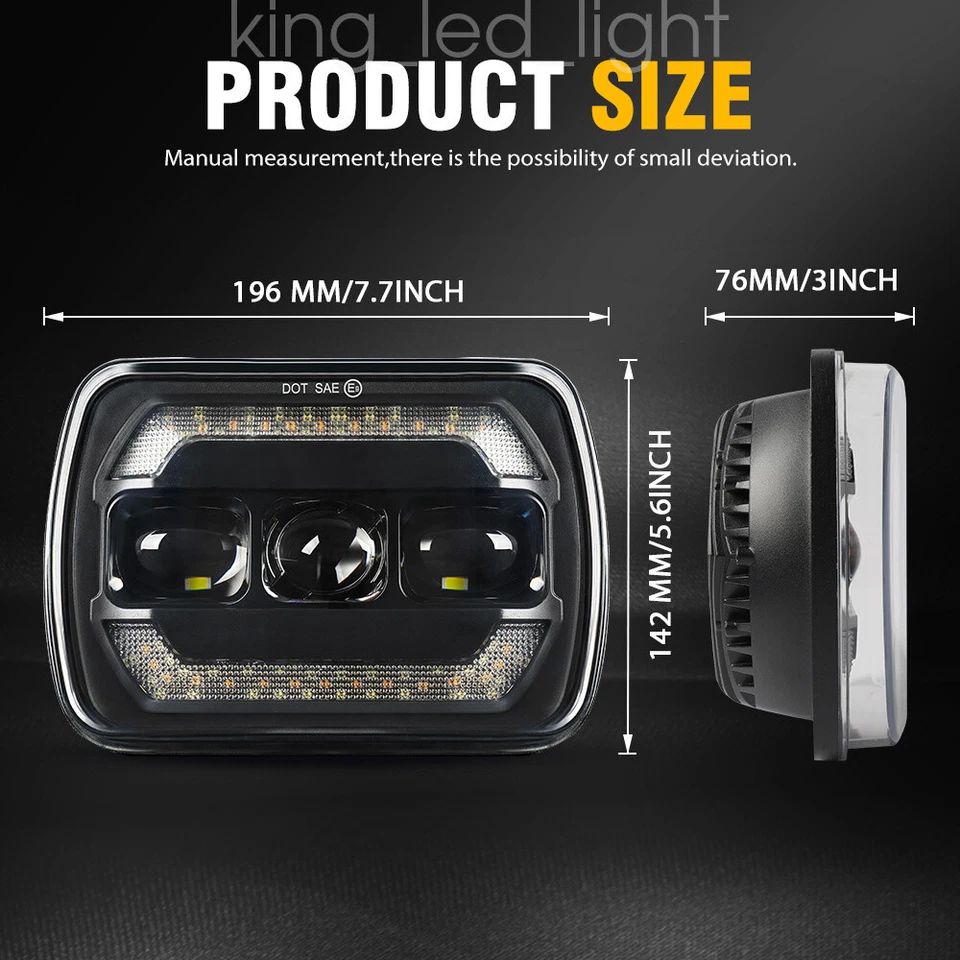 2Set LED Scheinwerfer 5x7" E-geprüft High/Low Amber DRL For Jeep Cherokee XJ YJ - Bild 2 von 4