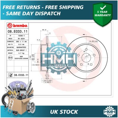 Fits Toyota C-HR 2018- 1.2 1.8 2.0 HMH Rear Brake Discs 42431F4020