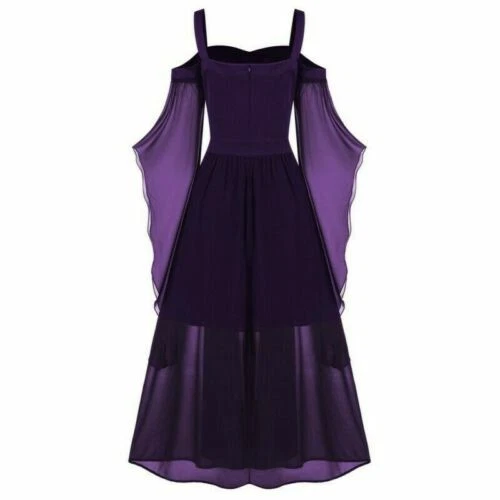 Kleider Plus Gothic Halloween Kleid Schnürärmel Fledermaus Damen Cold Shoulder - Bild 12 von 20