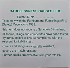 Upholstery / Furniture Sew On Fire Safety Labels --Headboard Batch ID Label