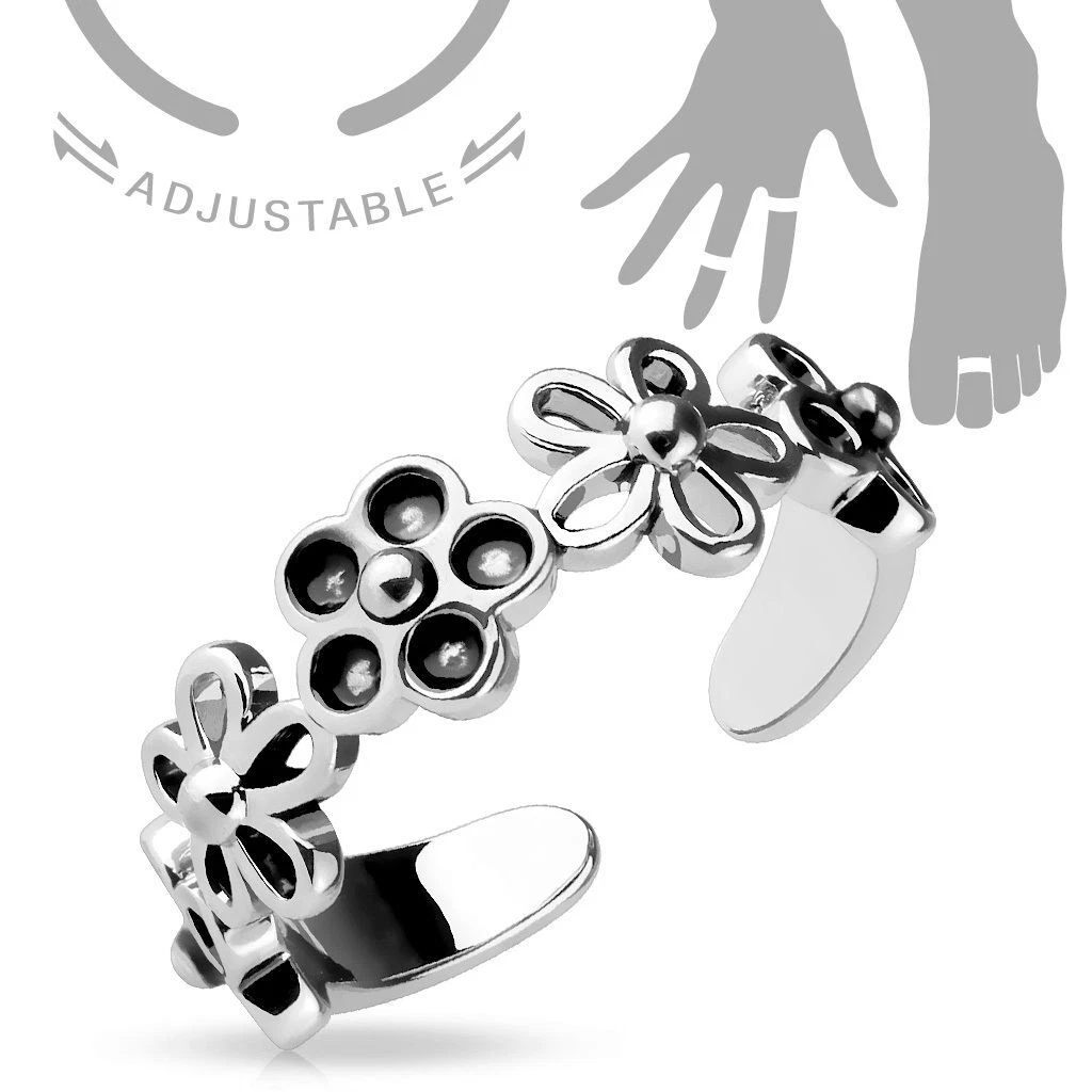 Zehenring Blume Blumen offen Fußring Midi Ring Silberfarben Größenverstellbar