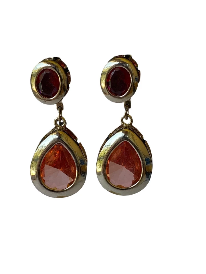 Pendientes Colgantes Casa Blanca Mercado Negro Tono Oro 2 en Uno Coral Gema NUEVOS $35 Foto 2 de 4