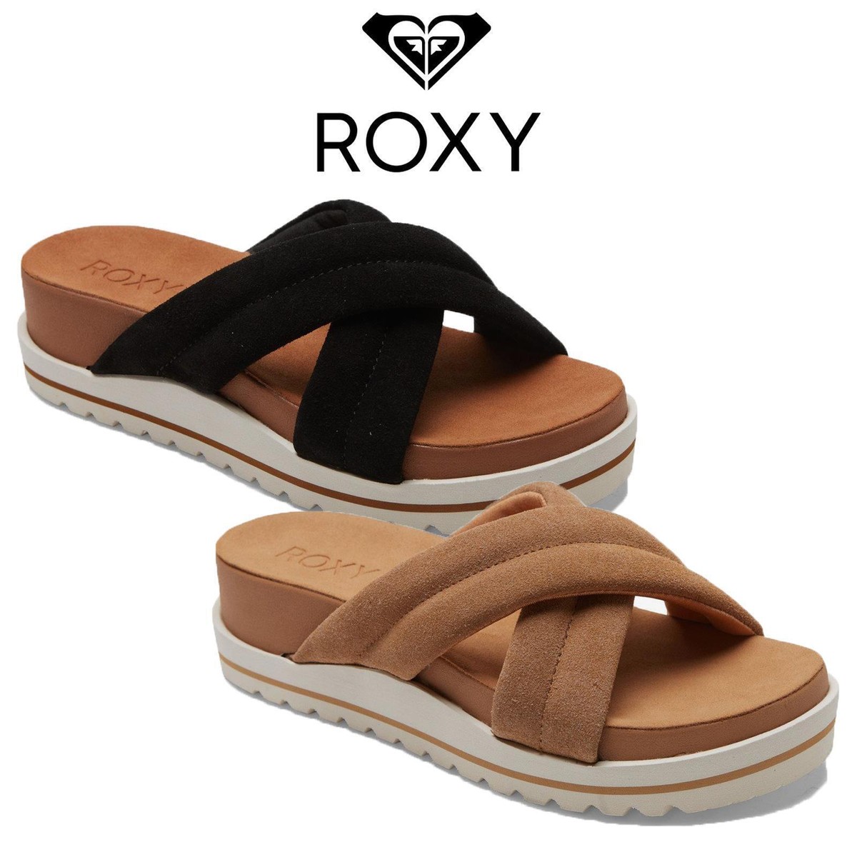 Roxy Womens Slip On Sandals Black Brown Platform Soft Suede Leather  Lightweight