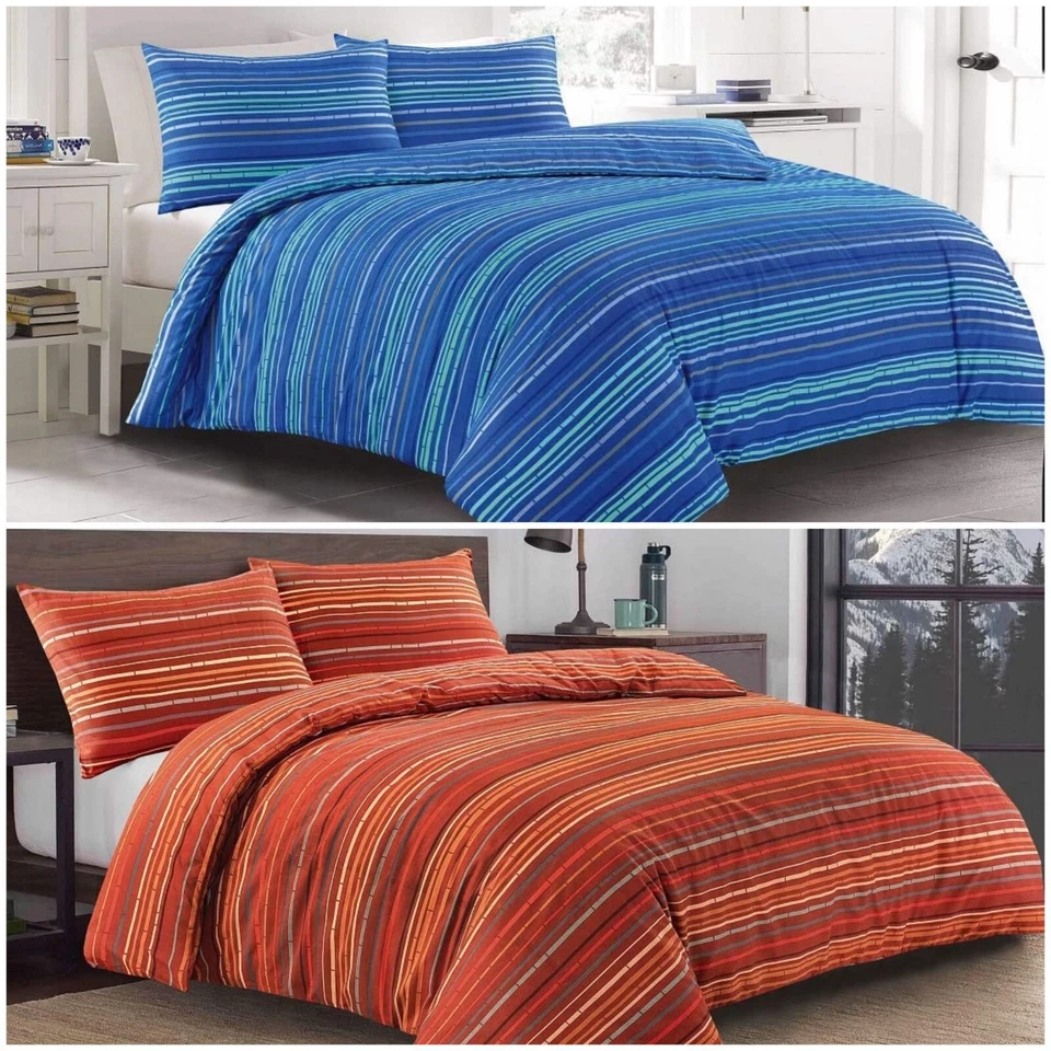 LONDON DREAM Leon Stripes Duvet Cover Set with Pillowcases, Modern Quilt Reversible Bed Sets