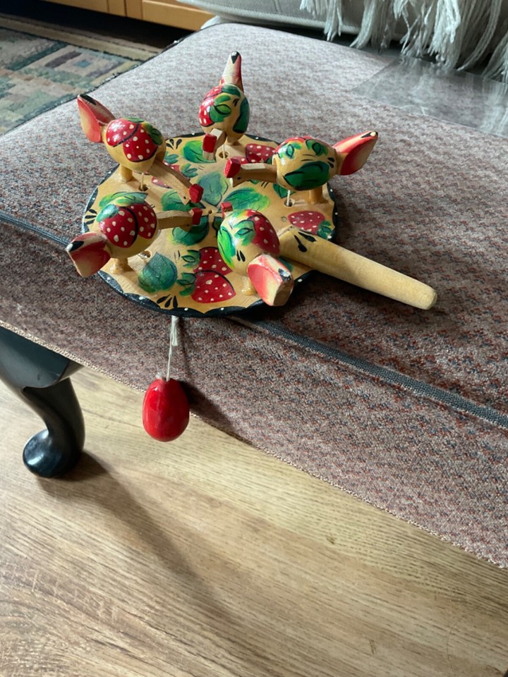 Vintage Russian Wooden Handpainted Pecking Chicken Toy eBay