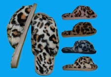 Leopard Cheetah Animal Cross Band Soft Plush Faux Fur House Slippers Sandals