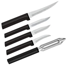 Rada Peeler & 4 Paring Knives, USA made kitchen cutlery L/R - Black +Free Item
