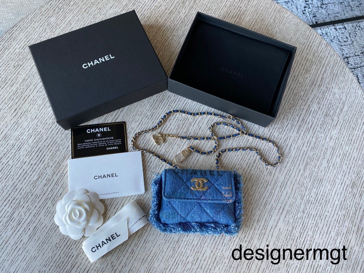 CHANEL ストラップ NIB 100% AUTH Chanel 22P Blue Denim Card Holder Belt Bag