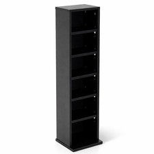 NEW! 6 Tier Black Wooden CD DVD Game Book Shelf Storage Tower Rack- Fits 102 CDs